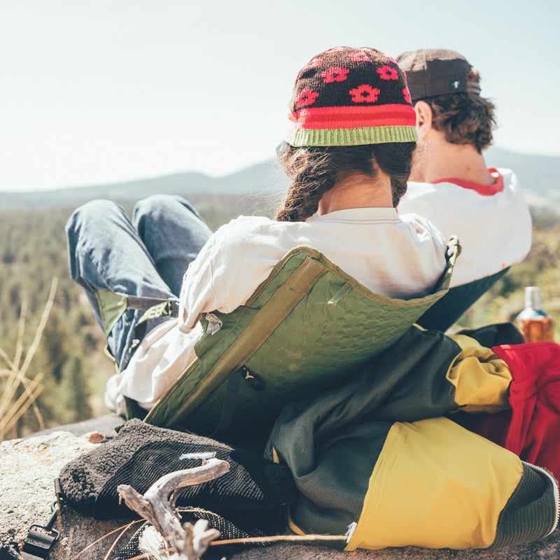 Load image into Gallery viewer, Two people lounging on the top of a rock looking out over mountains while sitting in comfy camping chairs