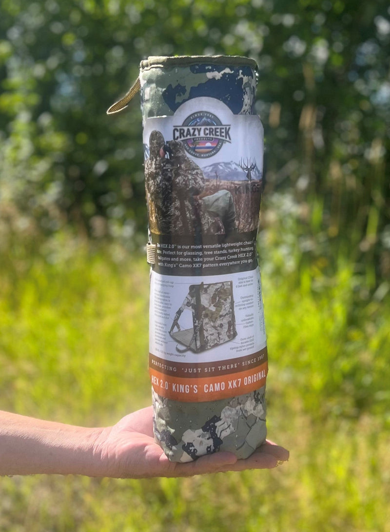 Load image into Gallery viewer, Crazy Creek King’s Camo XK7 HEX 2.0 LongBack Chair, water-resistant and camouflaged chair for outdoor use.