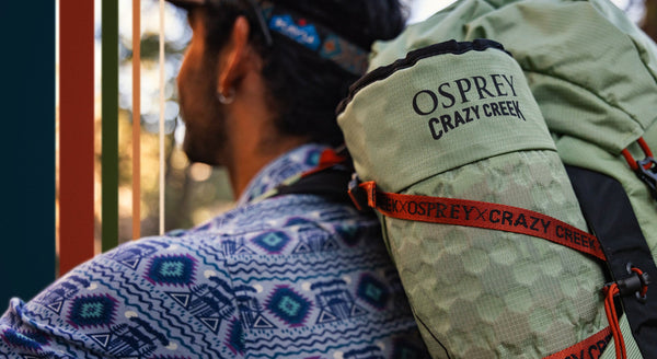 close up of the Osprey and Crazy Creek collab backpack with Bluesign materials